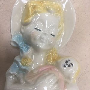 Vintage Shawnee USA girl holding doll planter